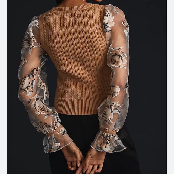 Anthropologie Maeve faux two piece sweater vest/sheer sleeve top - Picture 3 of 6